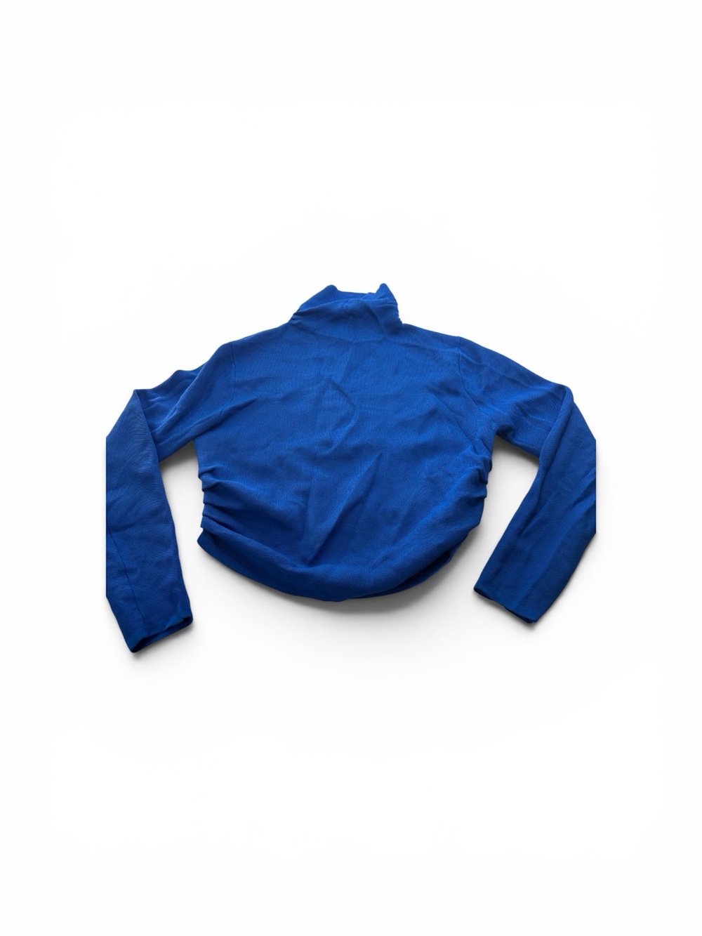 Gabrielle Union Bright Blue Mock Neck Cropped Top Knit Womens Size Large Shirt